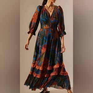 Anthropologie Farm Rio Puff sleeves Maxi Dress